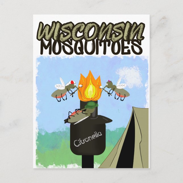 Cartão Postal De Anúncio Mosquitos de Wisconsin em Cartoon - Acampamento po (Frente)
