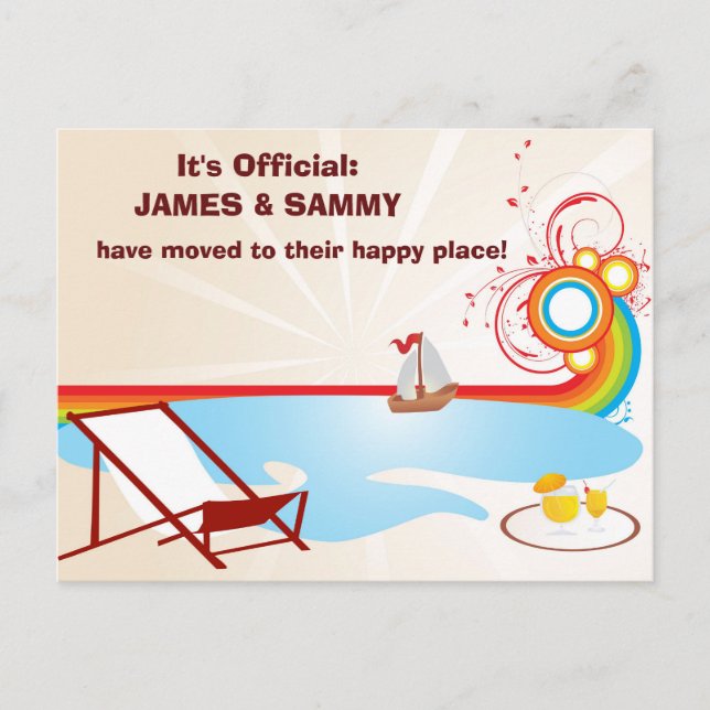 Cartão Postal De Anúncio Movendo nova praia de endereço (Frente)
