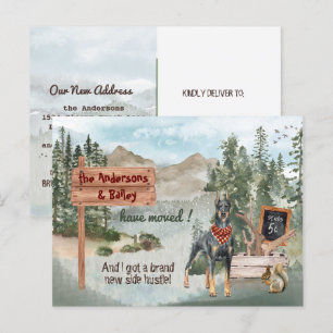 Cartão Postal De Anúncio Movendo o Doberman Pine Woods Novo Endereço
