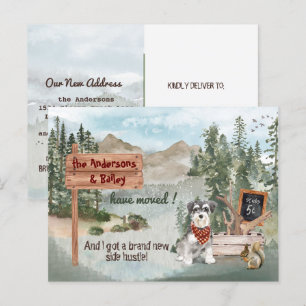 Cartão Postal De Anúncio Movendo o novo endereço de Schnauzer Dog Woods