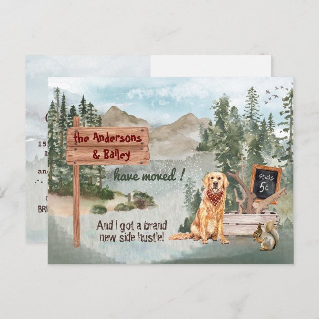 Cartão Postal De Anúncio Movendo o Ouro Retriever Dog Woods Novo Endereço   (Frente/Verso)