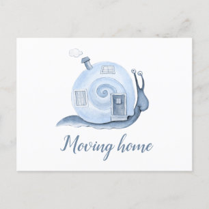 Cartão Postal De Anúncio Movendo para casa pré-aviso caracol casa mover azu