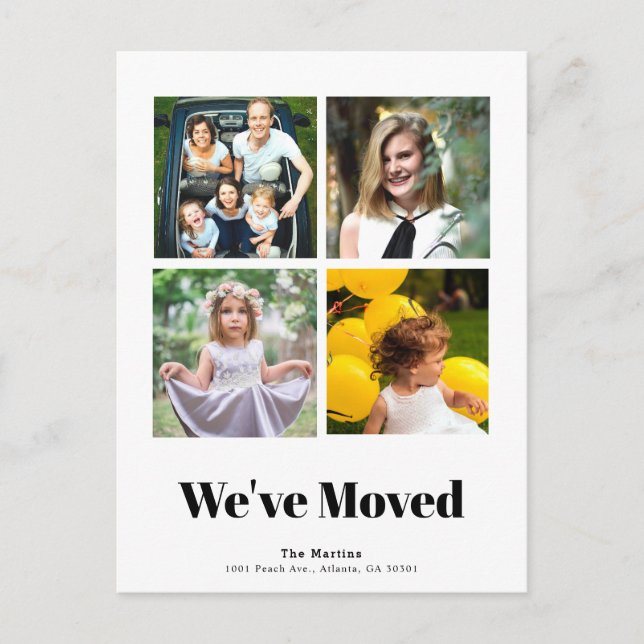 Cartão Postal De Anúncio Movimentação Branca de Colagem de Fotos em Quadrad (Frente)