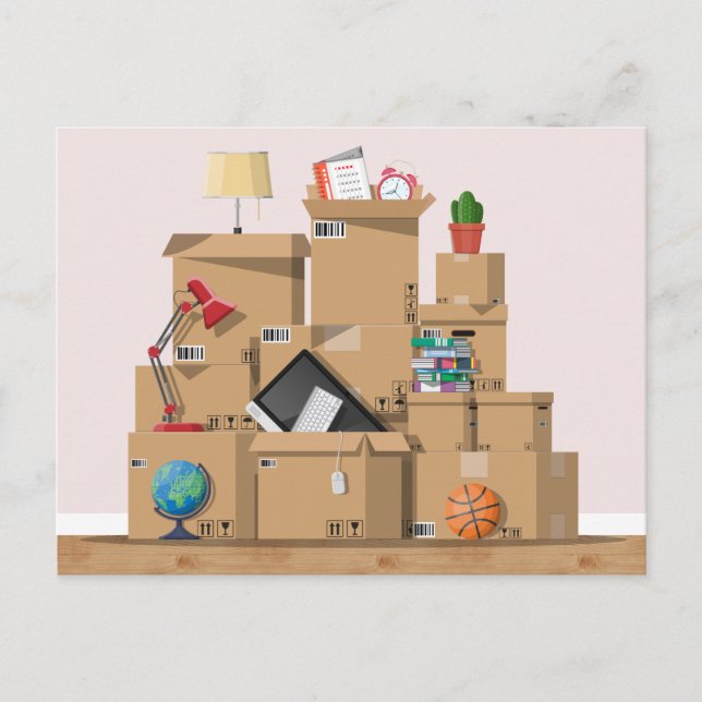 Cartão Postal De Anúncio Movimentação de Caixas Novo Endereço Residencial A (Frente)