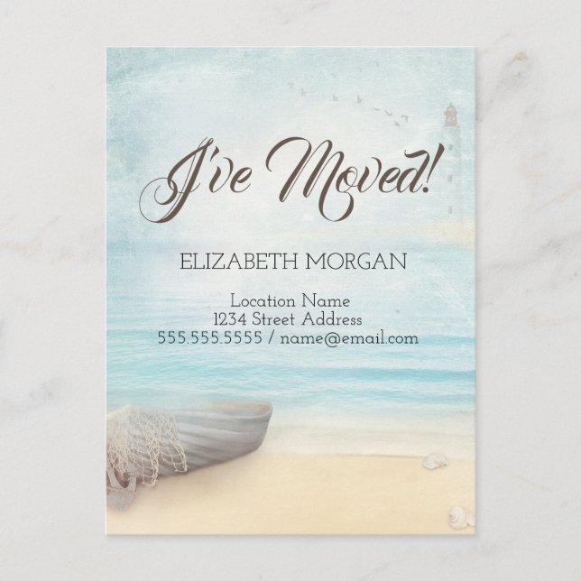 Cartão Postal De Anúncio Movimentação do farol de barco de praia (Frente)