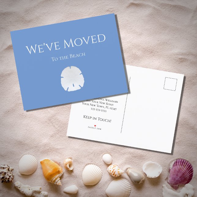 Cartão Postal De Anúncio Movimentamos a praia azul-náutica azul leve com ar (Criador carregado)