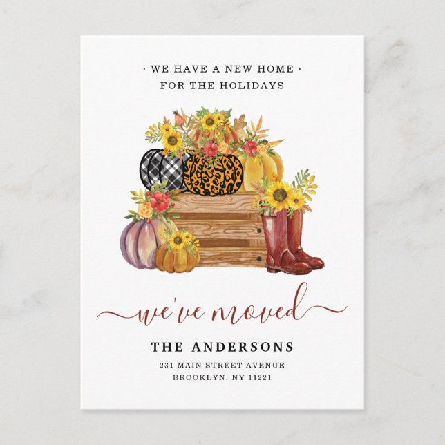 Cartão Postal De Anúncio Movimentamos Floral Pumpkins Girando Girassol (Frente)