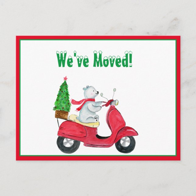 Cartão Postal De Anúncio Movimentamos o Urso Polar de Aquarela no Patinete  (Frente)