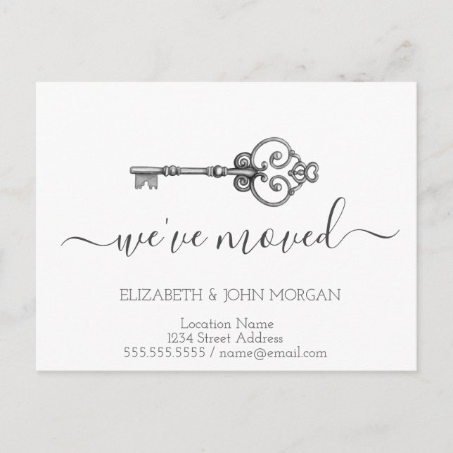 Cartão Postal De Anúncio Movimentei o novo endereço da chave de Cinza (Frente)