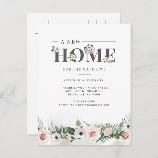 Cartão Postal De Anúncio Mudamos Floral de Movimentação de Endereços (Frente/Verso)