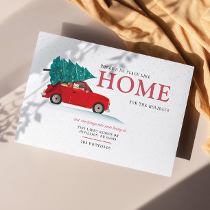 Cartão Postal De Anúncio Mudamos o Natal Novo Endereço Carro Vermelho Mudan
