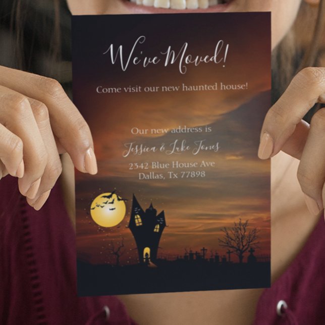 Cartão Postal De Anúncio Mudamos o novo aviso de endereço para mover o dia  (Criador carregado)