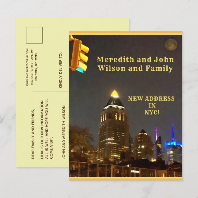 Cartão Postal De Anúncio Mudamos para a Movimentação de Orçamento Cityscape (Frente/Verso)