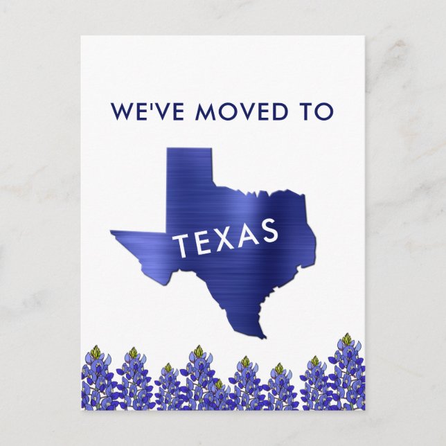Cartão Postal De Anúncio Mudamos para o Mapa do Estado do Texas Novo Endere (Frente)