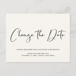 Cartão Postal De Anúncio Mudança de Adiamento de Casamento Data Luz Creme