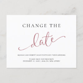 Cartão Postal De Anúncio Mudança de Adiamento de Casamento Data Rosa Preta