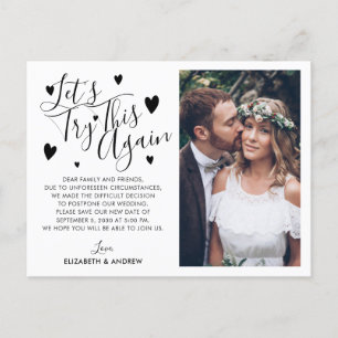 Cartão Postal De Anúncio Mudança de Adiamento de Casamento Tente Novamente 