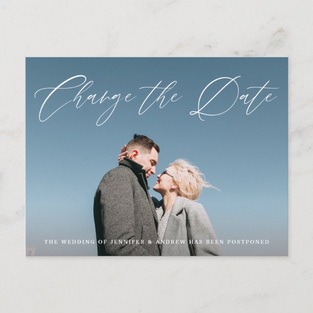 Cartão Postal De Anúncio Mudança de Data de Foto com Roteiro Encantador (Frente)