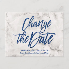Cartão Postal De Anúncio Mudança de data em letra cursiva azul naval com br