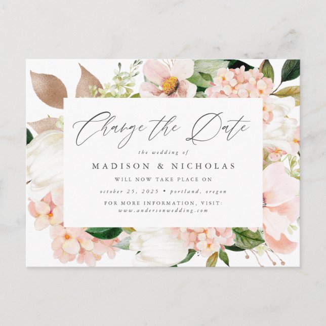 Cartão Postal De Anúncio Mudança de Data Floral Tonalidade de Primavera (Frente)