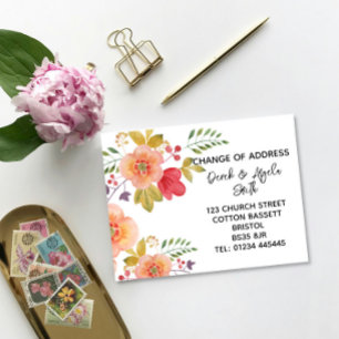Cartão Postal De Anúncio mudança de endereço alaranjada floral, endereço