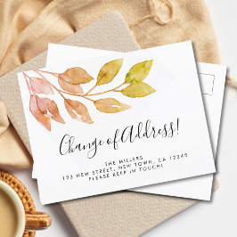 Cartão Postal De Anúncio Mudança de Endereço Folhagem de Outono Mudando 