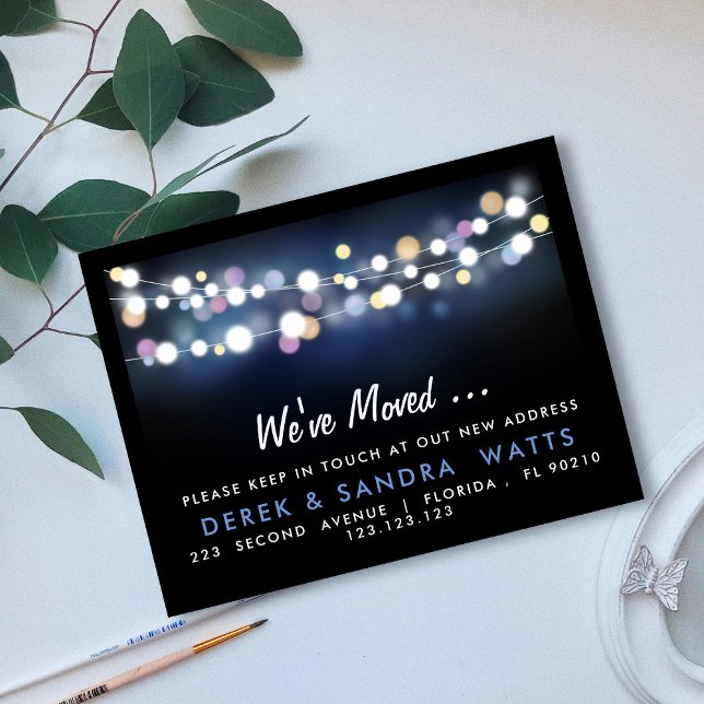 Cartão Postal De Anúncio Mudança de endereço mudamos de casa luzes brilhant (Criador carregado)