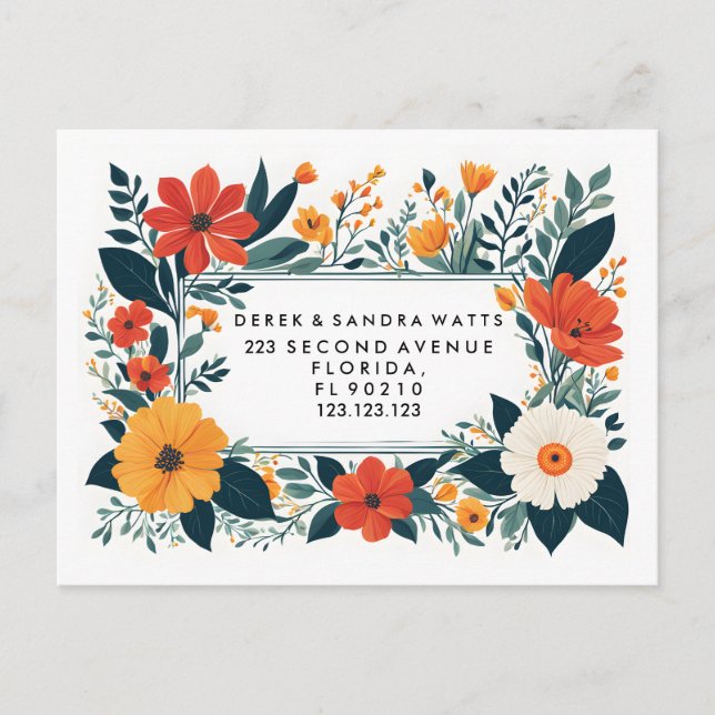 Cartão Postal De Anúncio Mudança de endereço nos mudamos botânico amarelo (Frente)