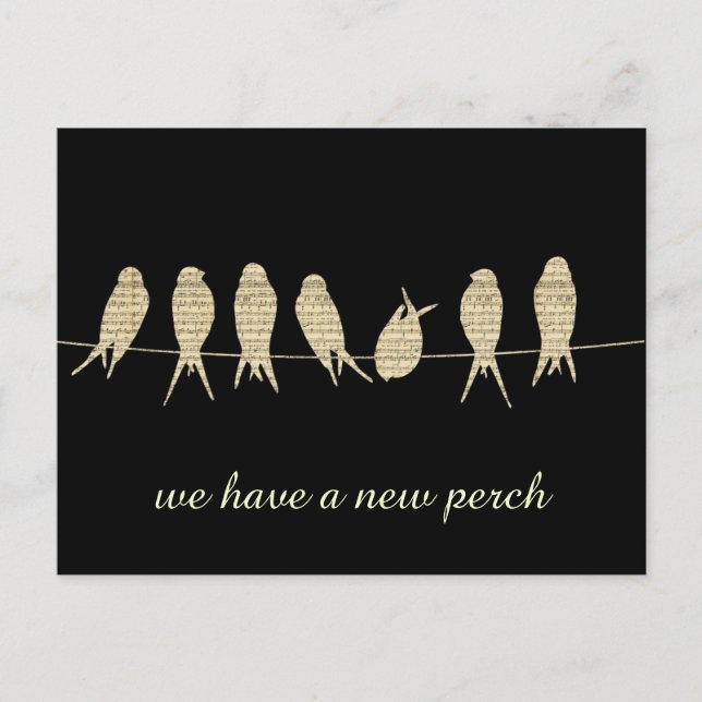 Cartão Postal De Anúncio Mudança de endereço Novo Poleiro Preto (Frente)