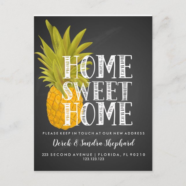 Cartão Postal De Anúncio Mudança de endereço postal movemos abacaxi (Frente)