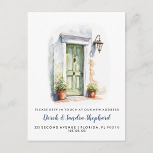 Cartão Postal De Anúncio Mudança de endereço que movemos a porta verde