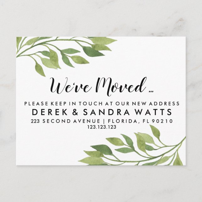 Cartão Postal De Anúncio Mudança de endereço que movemos botânico (Frente)