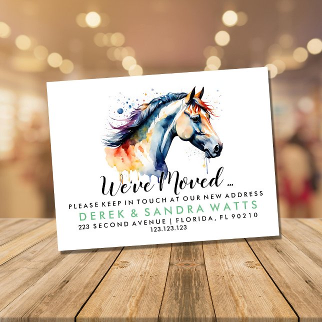 Cartão Postal De Anúncio Mudança de endereço que movemos o cavalo aquarela (Criador carregado)