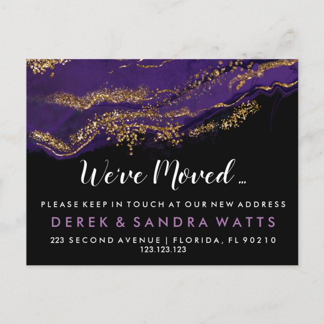 Cartão Postal De Anúncio Mudança de endereço que movemos para casa roxa (Frente)