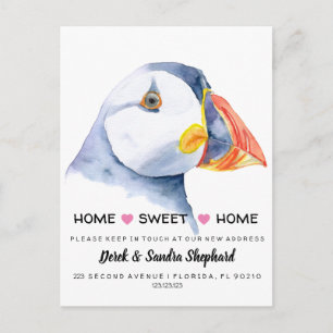 Cartão Postal De Anúncio Mudança de endereço que movemos puffin