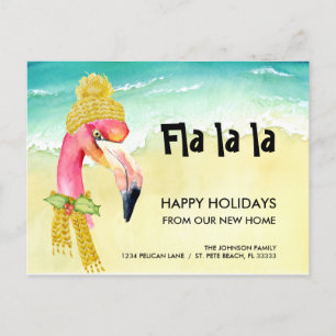 Cartão Postal De Anúncio Mudança de Férias Flamingo de Natal Nova Casa