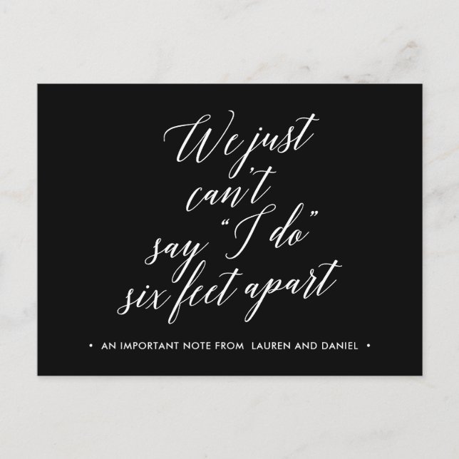 Cartão Postal De Anúncio Mudança de planos adiada Cancelada a seis pés de d (Frente)