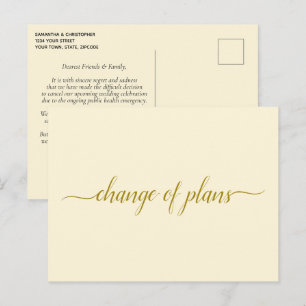 Cartão Postal De Anúncio Mudança de Planos Casamento Adiado Dourado em Crem