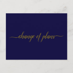 Cartão Postal De Anúncio Mudança de Planos Casamento Adiado Dourado no Azul
