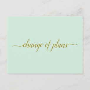 Cartão Postal De Anúncio Mudança de Planos Casamento Adiado Dourado Verde M