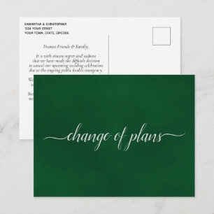 Cartão Postal De Anúncio Mudança de Planos Casamento Adiado Esmeralda Verde