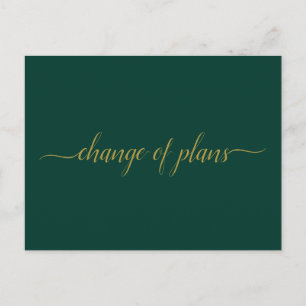 Cartão Postal De Anúncio Mudança de Planos Casamento Adiado Verde & Dourado