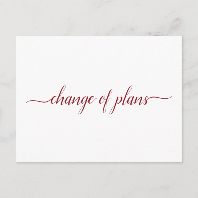 Cartão Postal De Anúncio Mudança de Planos Casamento Adiado Vermelho sobre  (Frente)