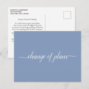 Cartão Postal De Anúncio Mudança de Planos Casamento Cancelado Adiado Azul