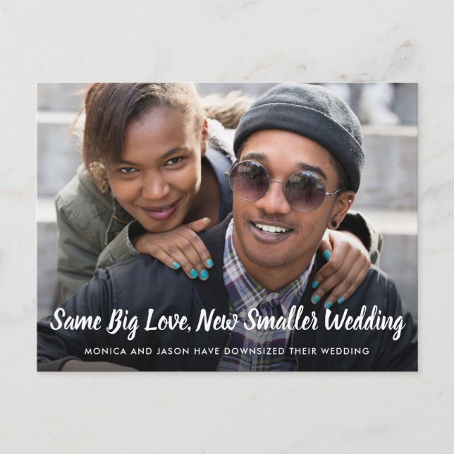 Cartão Postal De Anúncio Mudança de Planos de Casamento Reduzido Foto (Frente)