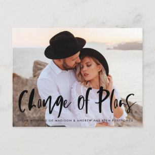 Cartão Postal De Anúncio Mudança de Planos de Foto com Letra de Pincel Negr