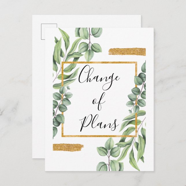 Cartão Postal De Anúncio Mudança de Planos Ouro Botânico Casamento Adiado (Frente/Verso)