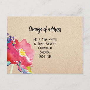Cartão Postal De Anúncio Mudança do cartão floral elegante de endereço