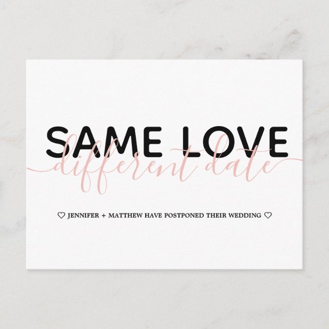 Cartão Postal De Anúncio Mudança Simples de Data Tipografia de Casamento Fo (Frente)