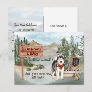 Cartão Postal De Anúncio Mudando de endereço do cão da raça Husky Siberiano